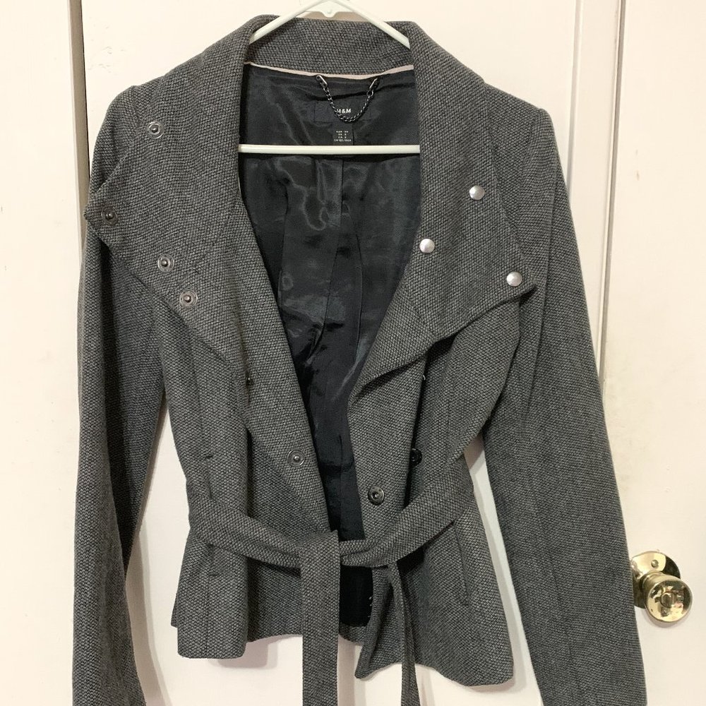 H&M Grey Jacket with Tie Waist Detail US Size 2